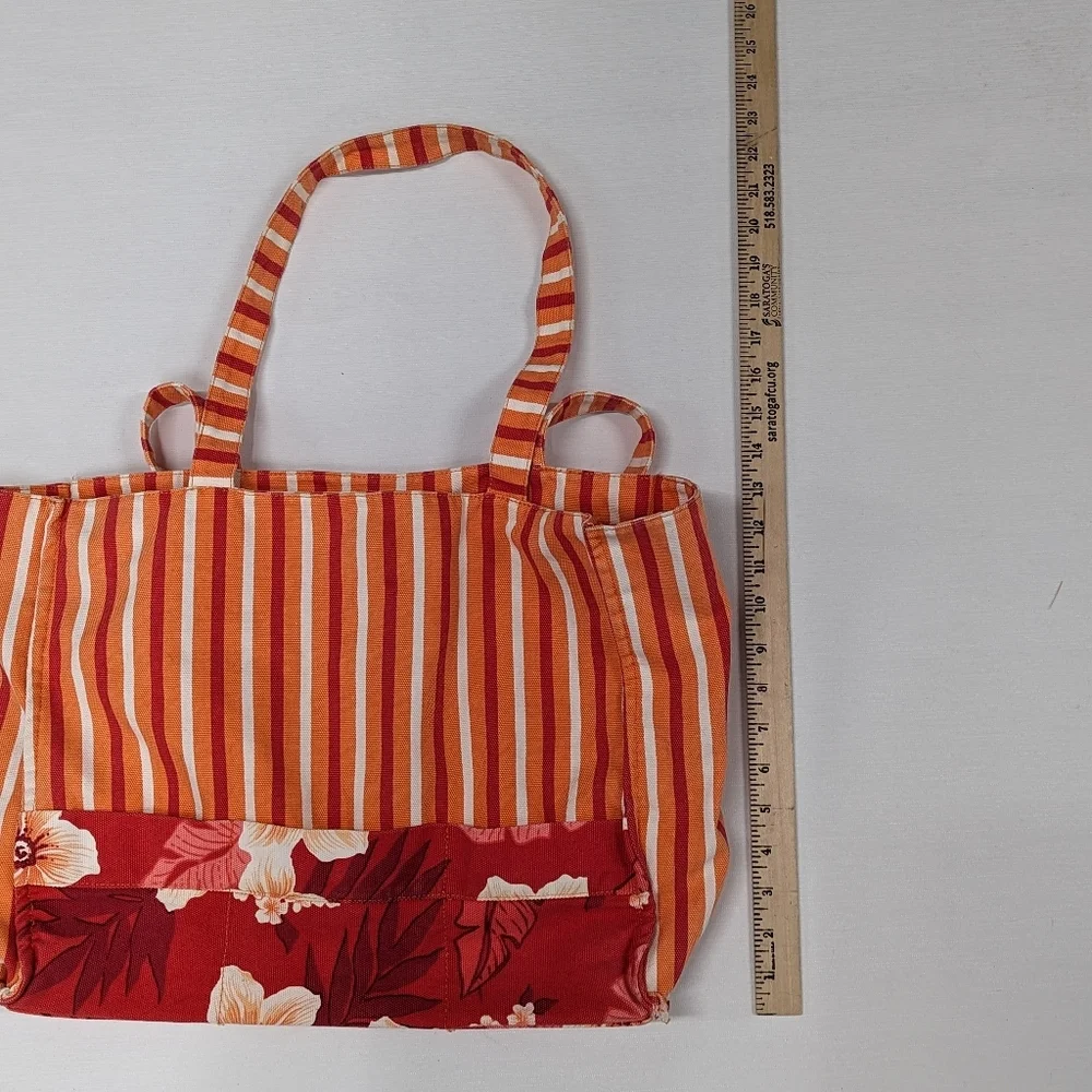 Vintage Jantzen Orange Red Striped Large‎ 100% Cotton Tote with interior pocket